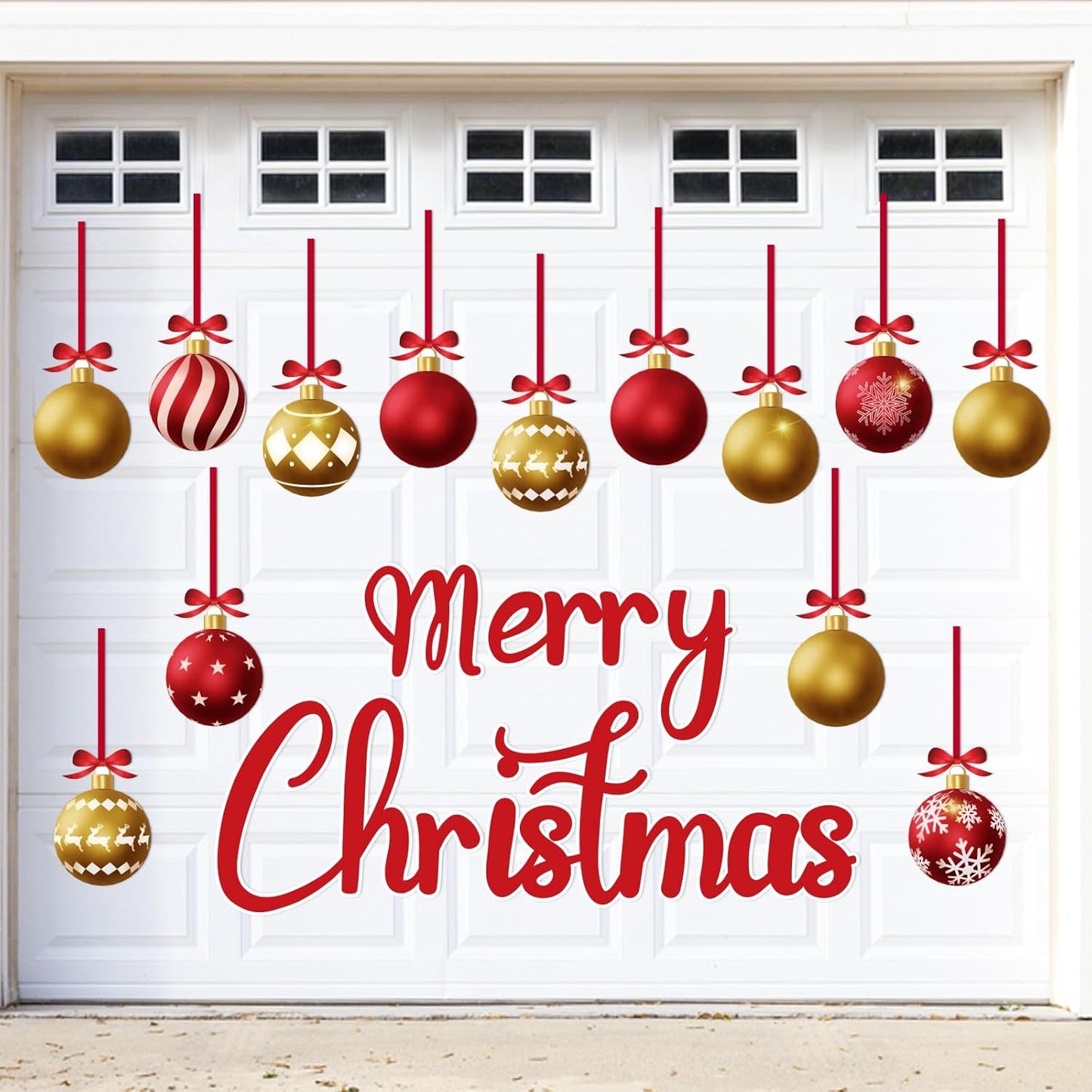 90shine 32PCS Christmas Garage Door Decorations Magnets - Merry Xmas Ball Holiday Refrigerator Fridge Kitchen Decor(Red, Silver)