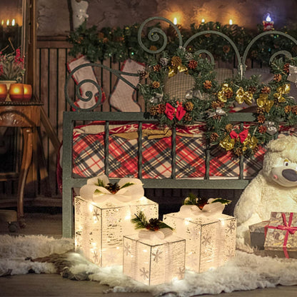Christmas Joy Lighted Gift Boxes Decorations Set of 3, 2.6Ft Stackable Christmas Nesting Boxes Battery Operated for Home and Party Decoration