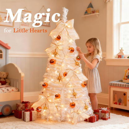 4FT Prelit Pop Up Christmas Tree, Pre-Decorated Collapsible Christmas Tree with 80 Warm White LED Lights, Foldable Artificial Tree for Easy Setup Holiday Decoration