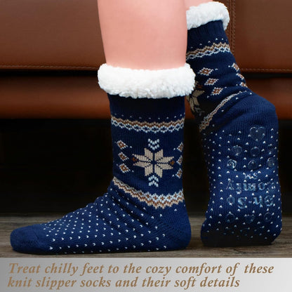 Women's Fuzzy Slipper Socks with Non-Slip Grippers, Cozy Fluffy Sherpa Lined, Cute Christmas Gifts