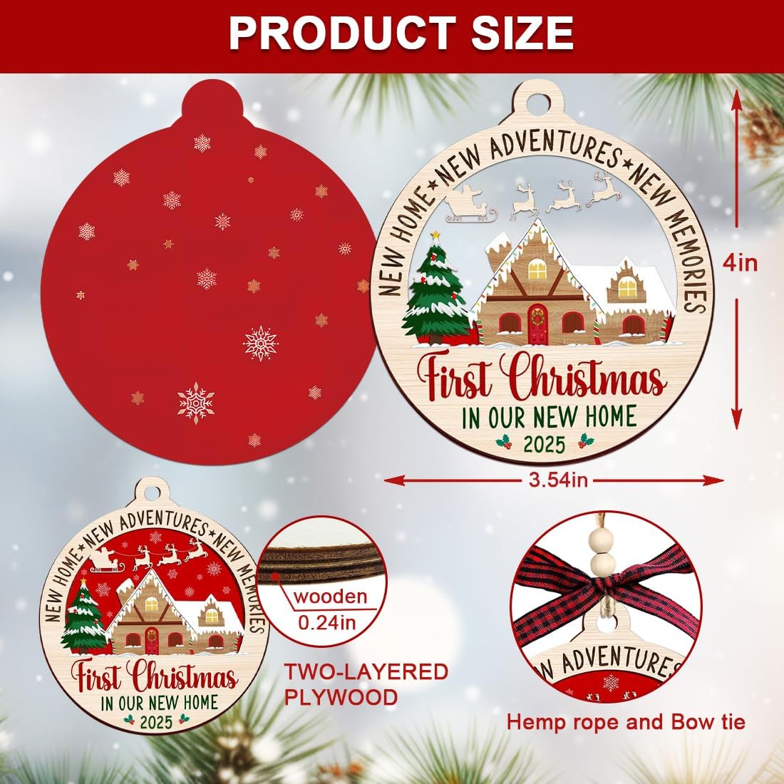 Christmas Ornaments 2025,Wooden Ornaments for Christmas Tree, Christmas Decorations Gifts for Women, Men, Vacation Ornament for Family, Sister, Friends, Meaningful Ornaments