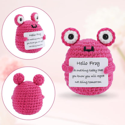 Hoedia Handmade Emotional Pickle Gift, Cucumber Crochet Doll Inspirational Gifts with Cards, Cute Knitted Funny Support Pickle Potato Friend Birthday (Emotional Strawberry)