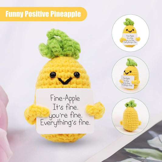 Funny Positive Pineapple, Knitted Pineapple Potato Toy with Encouraging Card Party Decoration Encouragement Gift