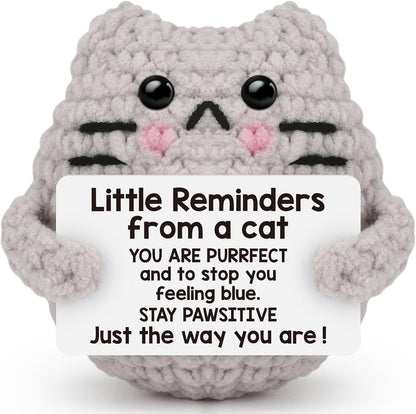 Crochet Cat Easter Basket Stuffers Positive Cat Crochet for Friend for Mom Grandma Dad Grandpa Daughter Son Gifts, Emotional Coworker Sister Brother Support Small Birthday Gifts