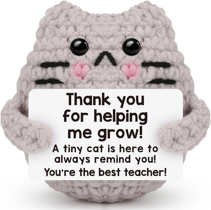 Crochet Cat Easter Basket Stuffers Positive Cat Crochet for Friend for Mom Grandma Dad Grandpa Daughter Son Gifts, Emotional Coworker Sister Brother Support Small Birthday Gifts