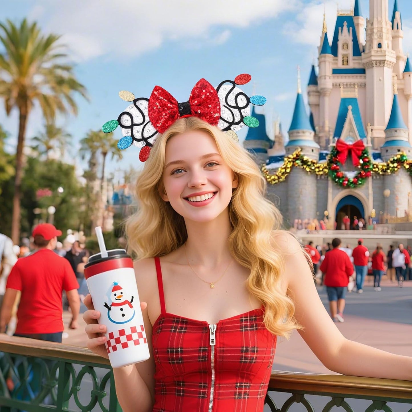 Christmas Mouse Ears Headband, Christmas Ears for Women Adult Kids, Christmas Headband Park Ears Christmas Party Cosplay Costumes Accessories (Ginger)