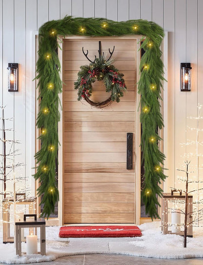 2025 Upgraded 6 Ft Artificial Norfolk Pine Garlands, Real Touch Winter Pine Garland, for Staircase, Table, Mantle, Wall, Indoor, Outdoor Christmas Decorations, Flower Arranging(1 Pack Without Light)
