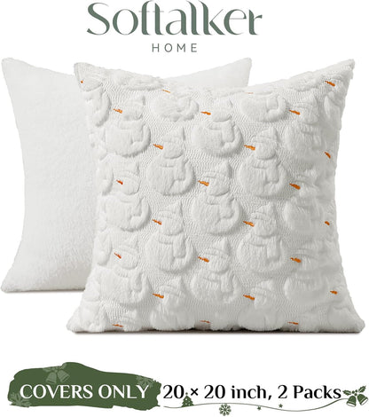 Christmas Throw Pillow Covers Xmas Winter Christmas Tree Faux Fur Cushion Covers, 3D Embroidered Pillow Cases