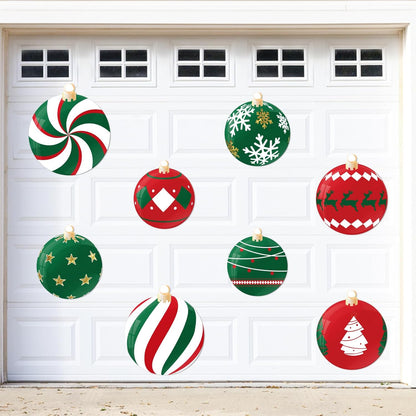 90shine 32PCS Christmas Garage Door Decorations Magnets - Merry Xmas Ball Holiday Refrigerator Fridge Kitchen Decor(Red, Silver)