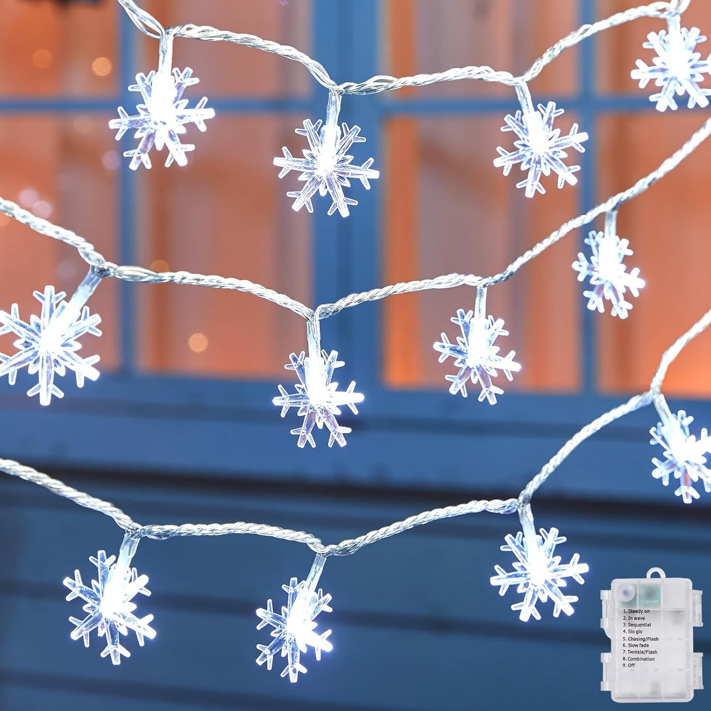 2 Pack Christmas Snowflakes Lights, 26 Ft 50 LED Snowflake String Lights Battery Operated, 8 Lighting Modes Waterproof Shatterproof Fairy Light for Bedroom Home Indoor Outdoor Xmas Christmas Decor