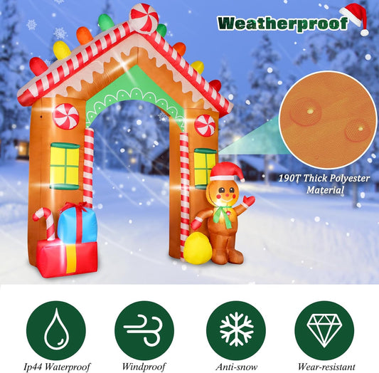 8 FT Christmas Inflatable Santa Claus with Candy and Big Gift Bag Outdoor Decor, Blow Up IP44 Weatherproof Xmas Decorations for Yard, Built-in LED Light for Gardern Lawn Indoor Winter Holiday