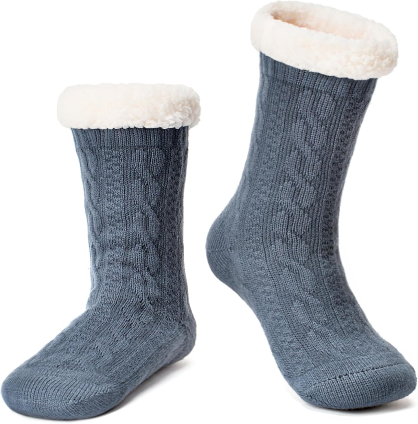Women's Fuzzy Slipper Socks with Non-Slip Grippers, Cozy Fluffy Sherpa Lined, Cute Christmas Gifts