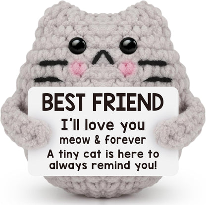 Crochet Cat Easter Basket Stuffers Positive Cat Crochet for Friend for Mom Grandma Dad Grandpa Daughter Son Gifts, Emotional Coworker Sister Brother Support Small Birthday Gifts