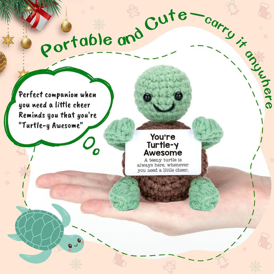 Mini Funny Turtle Birthday Gifts for Christmas, Thanksgiving Bosses Day Retirement Gift, Handmade Emotional Positive Crochet Turtle Decorations