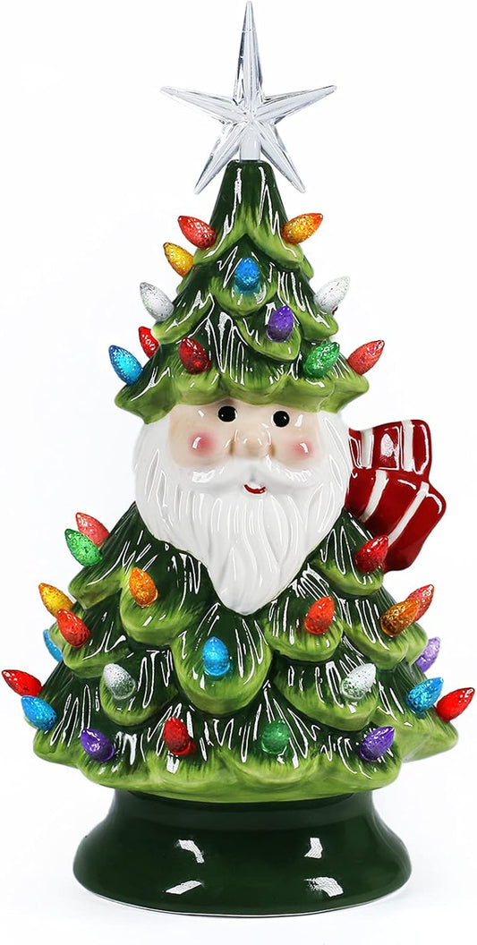Ceramic Christmas Tree Tabletop Christmas Tree Lights with 50 Multicolored Lights and 1 Star Toppers for Table Top Desk Classic Series Xmas Decoration