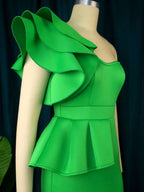 Women One Shoulder Long Green Party Dress
