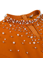 Elegant Beaded A Line Church Dress Pleated Half High Collar