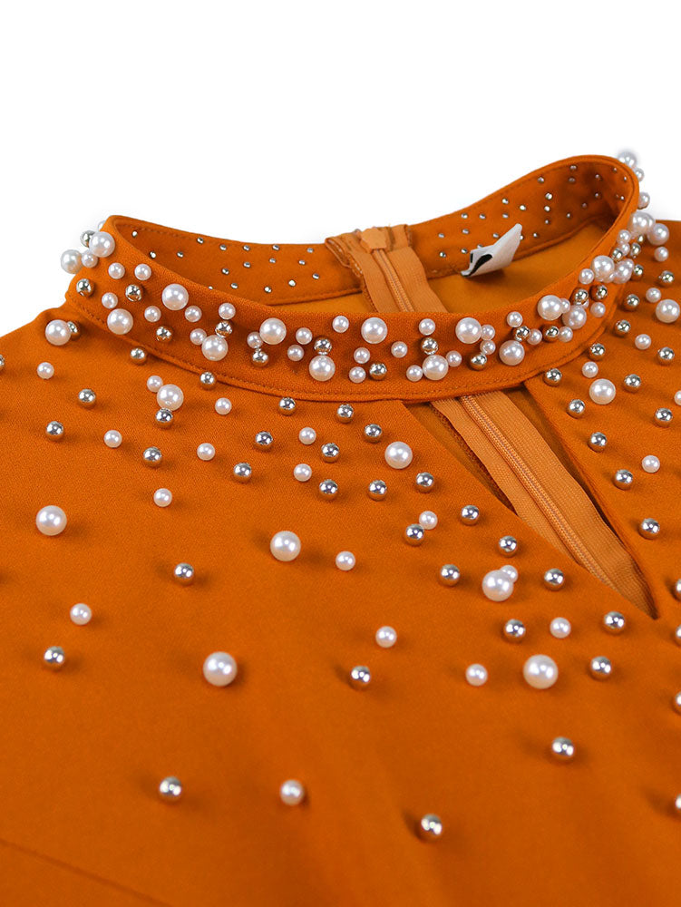 Elegant Beaded A Line Church Dress Pleated Half High Collar