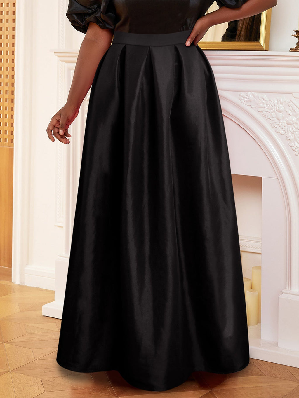 Plus Size Solid Black Ball Gown Long Skirt Woman