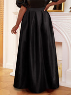 Plus Size Solid Black Ball Gown Long Skirt Woman