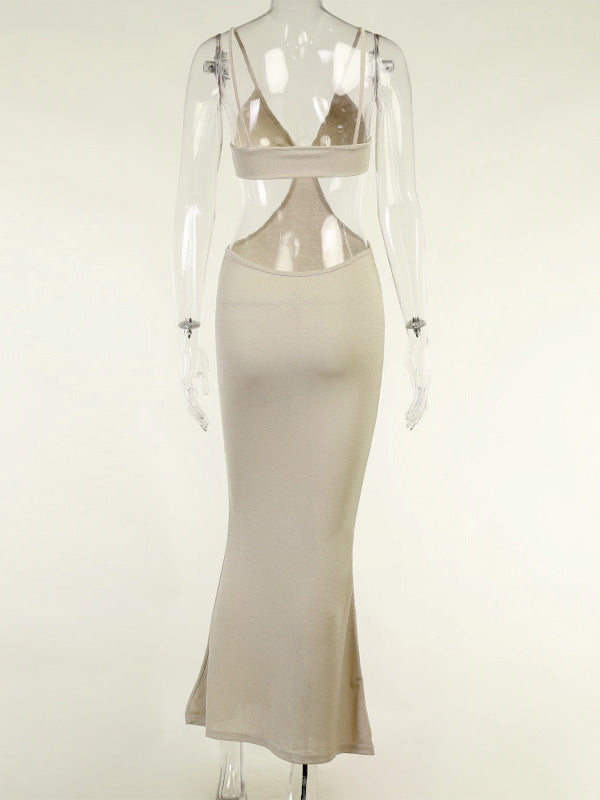 Beige Cut Out Spaghetti Strap Bodycon Fashion Photoshoot Maternity Maxi Dress
