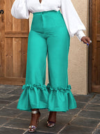 Women‘s Fashion Shiny Pants With Ruffles Decoration