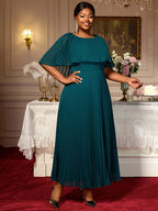 Elegant Maxi Pleated A Line Church Dresses Cape sleeves