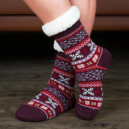 Women's Fuzzy Slipper Socks with Non-Slip Grippers, Cozy Fluffy Sherpa Lined, Cute Christmas Gifts