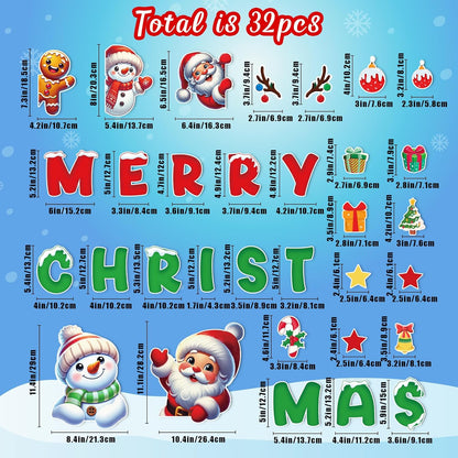 90shine 32PCS Christmas Garage Door Decorations Magnets - Merry Xmas Ball Holiday Refrigerator Fridge Kitchen Decor(Red, Silver)