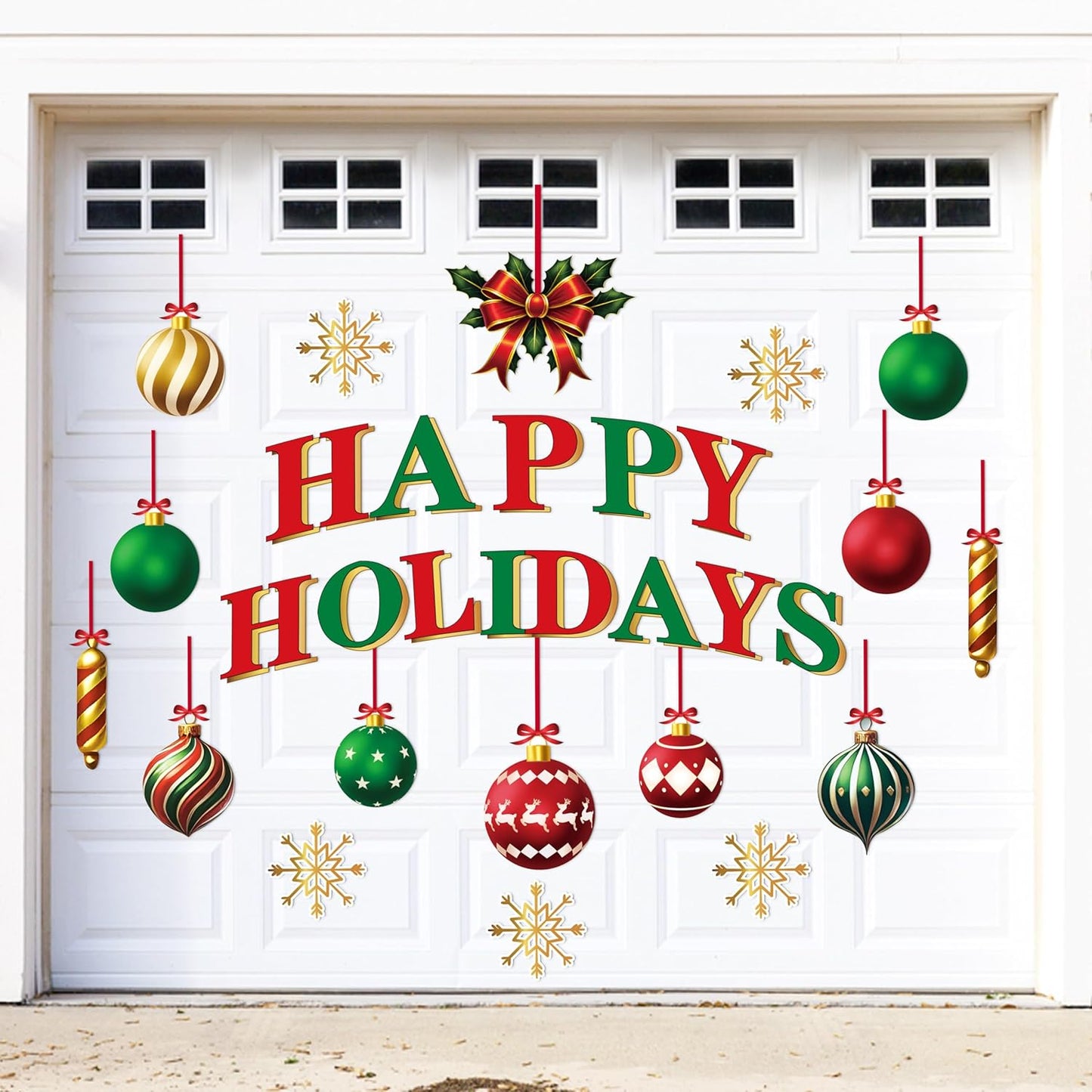 90shine 32PCS Christmas Garage Door Decorations Magnets - Merry Xmas Ball Holiday Refrigerator Fridge Kitchen Decor(Red, Silver)