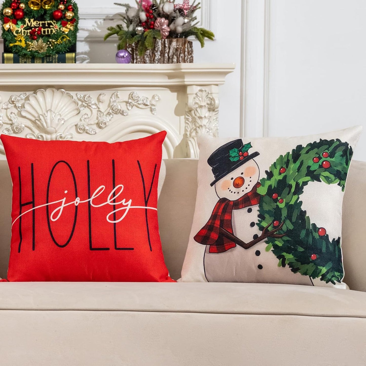 Ghost Halloween Decor-Throw Pillow Covers 18x18 in Set of 4,Spooky Gothic Linen Pillow Case for Couch Fall Christmas Holiday Outdoor Burnt Orange Black White Decorations