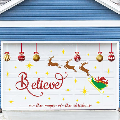 90shine 32PCS Christmas Garage Door Decorations Magnets - Merry Xmas Ball Holiday Refrigerator Fridge Kitchen Decor(Red, Silver)