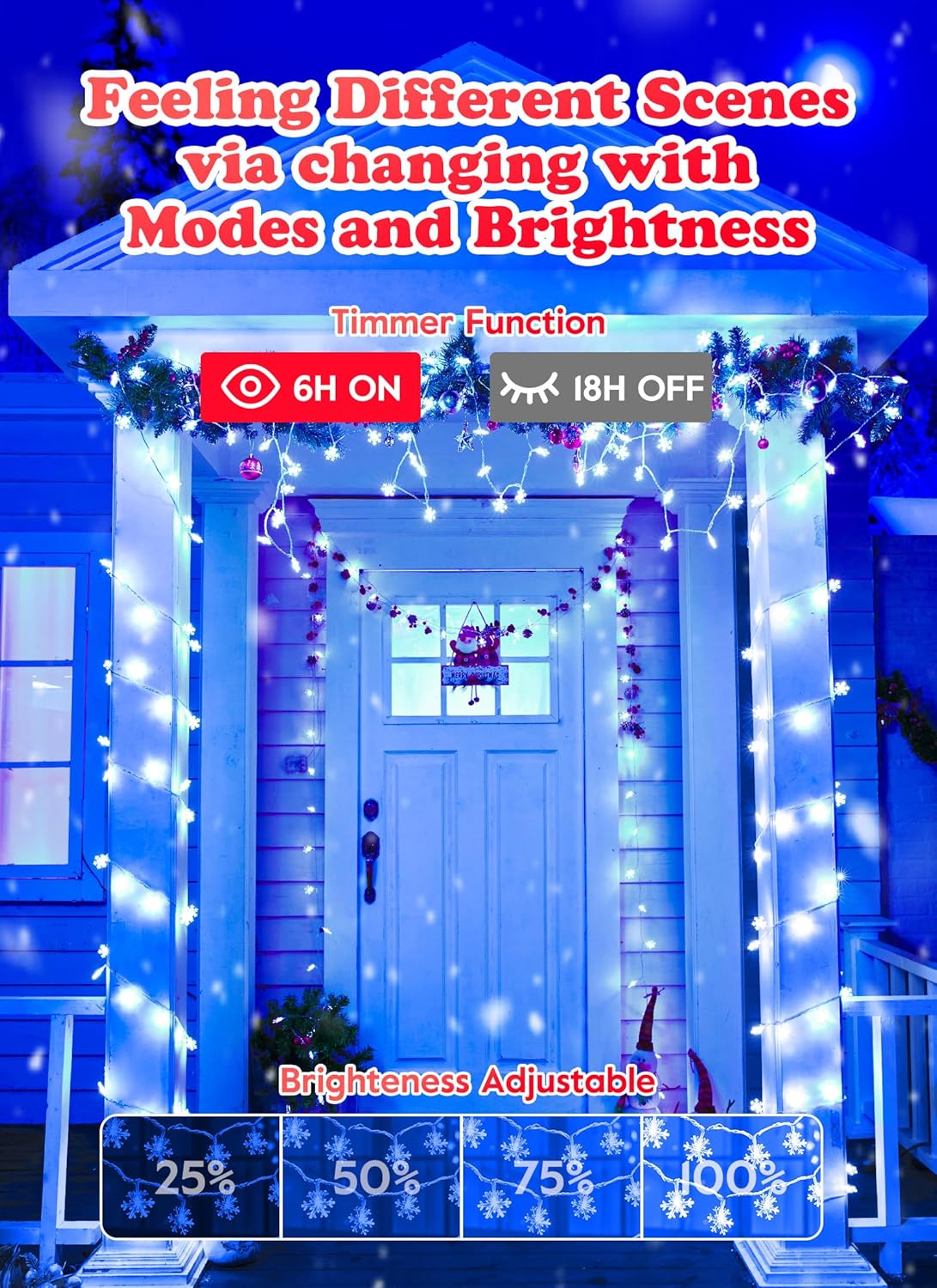 2 Pack Christmas Snowflakes Lights, 26 Ft 50 LED Snowflake String Lights Battery Operated, 8 Lighting Modes Waterproof Shatterproof Fairy Light for Bedroom Home Indoor Outdoor Xmas Christmas Decor