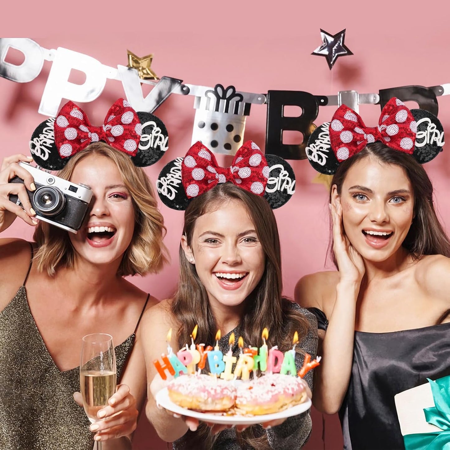 Christmas Mouse Ears Headband, Christmas Ears for Women Adult Kids, Christmas Headband Park Ears Christmas Party Cosplay Costumes Accessories (Ginger)