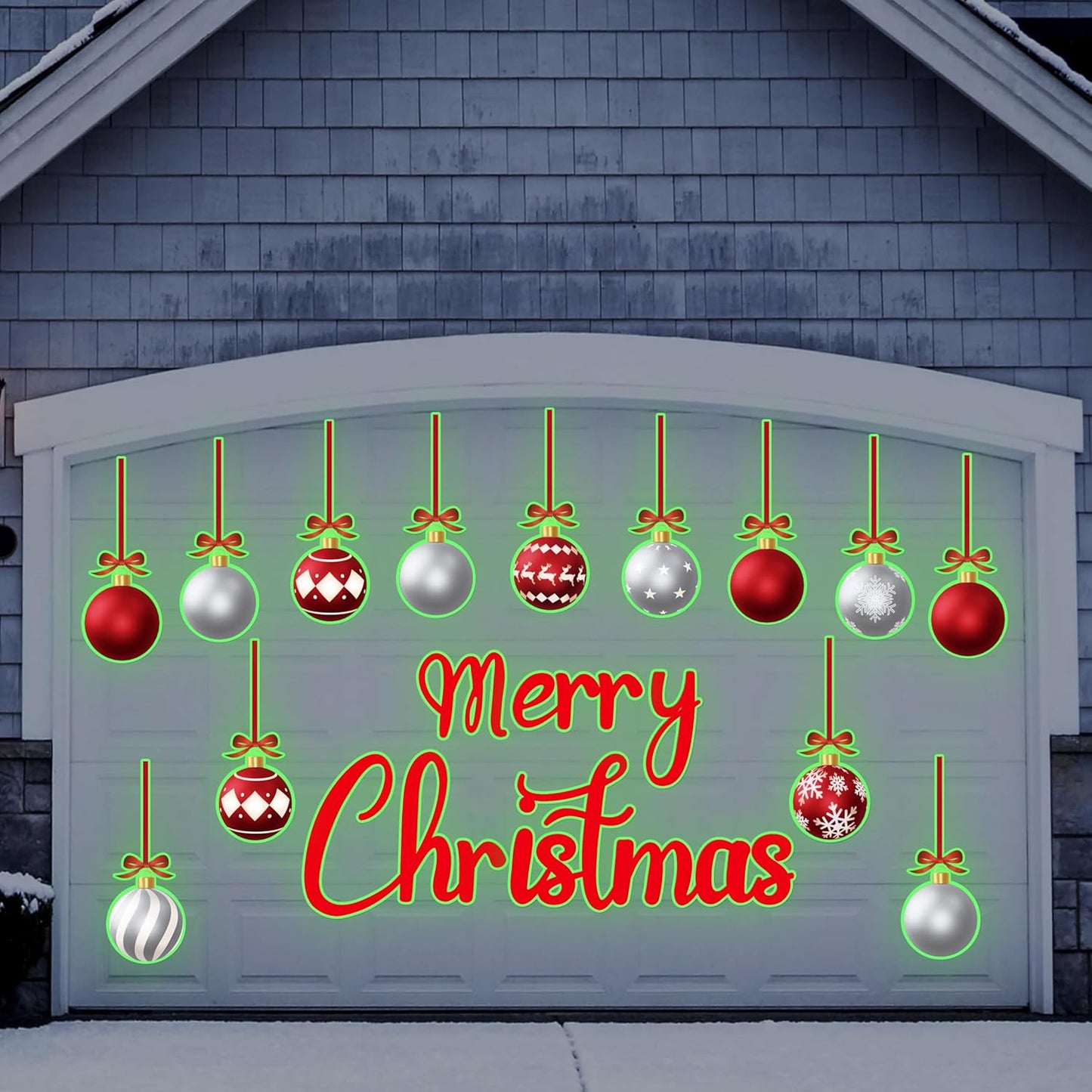 90shine 32PCS Christmas Garage Door Decorations Magnets - Merry Xmas Ball Holiday Refrigerator Fridge Kitchen Decor(Red, Silver)