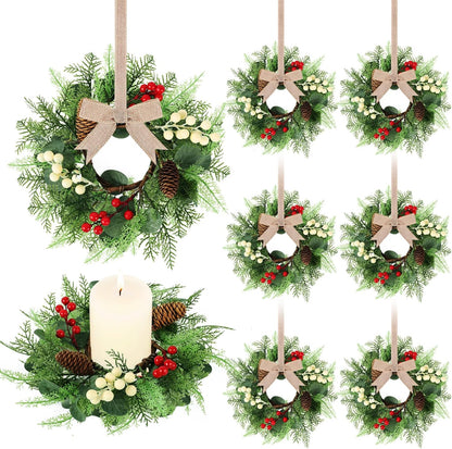 24" Christmas Wreaths for Front Door 2 PCS Christmas Teardrop Swag Winter Wreath with Red Ball Red Berry Pine Needles for Indoor Outdoor Farmhouse Home Wall Window Festival Wedding Decor