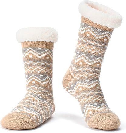 Women's Fuzzy Slipper Socks with Non-Slip Grippers, Cozy Fluffy Sherpa Lined, Cute Christmas Gifts