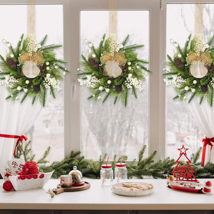 24" Christmas Wreaths for Front Door 2 PCS Christmas Teardrop Swag Winter Wreath with Red Ball Red Berry Pine Needles for Indoor Outdoor Farmhouse Home Wall Window Festival Wedding Decor