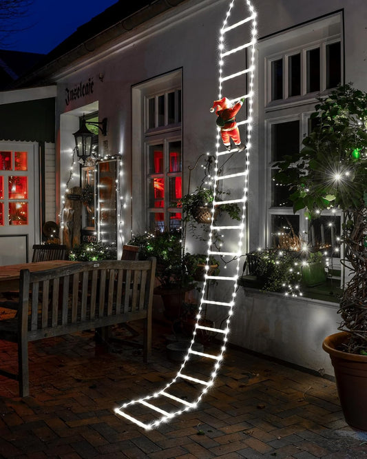 LED Christmas Lights - 10ft Christmas Decorative Ladder Lights with Santa Claus, Xmas Decorations Light for Indoor Outdoor, Window, Garden, Home, Wall, Xmas Tree Decor - Warm White