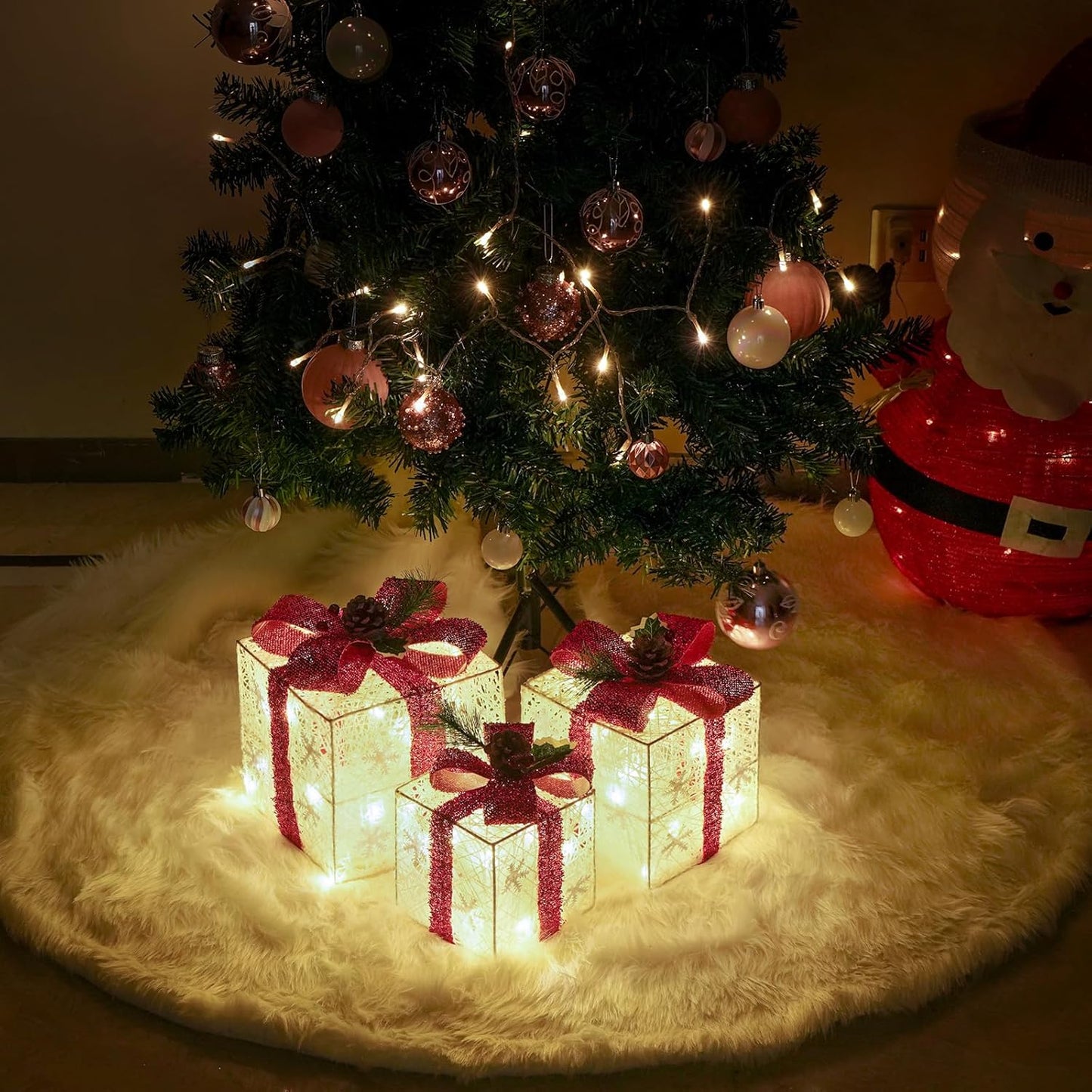 Christmas Decorations, Set of 3 Christmas Lighted Gift Boxes, Battery Operated Xmas Present Boxes, Warm White LED with Bows for Indoor Christmas Tree, Yard, Home Decor