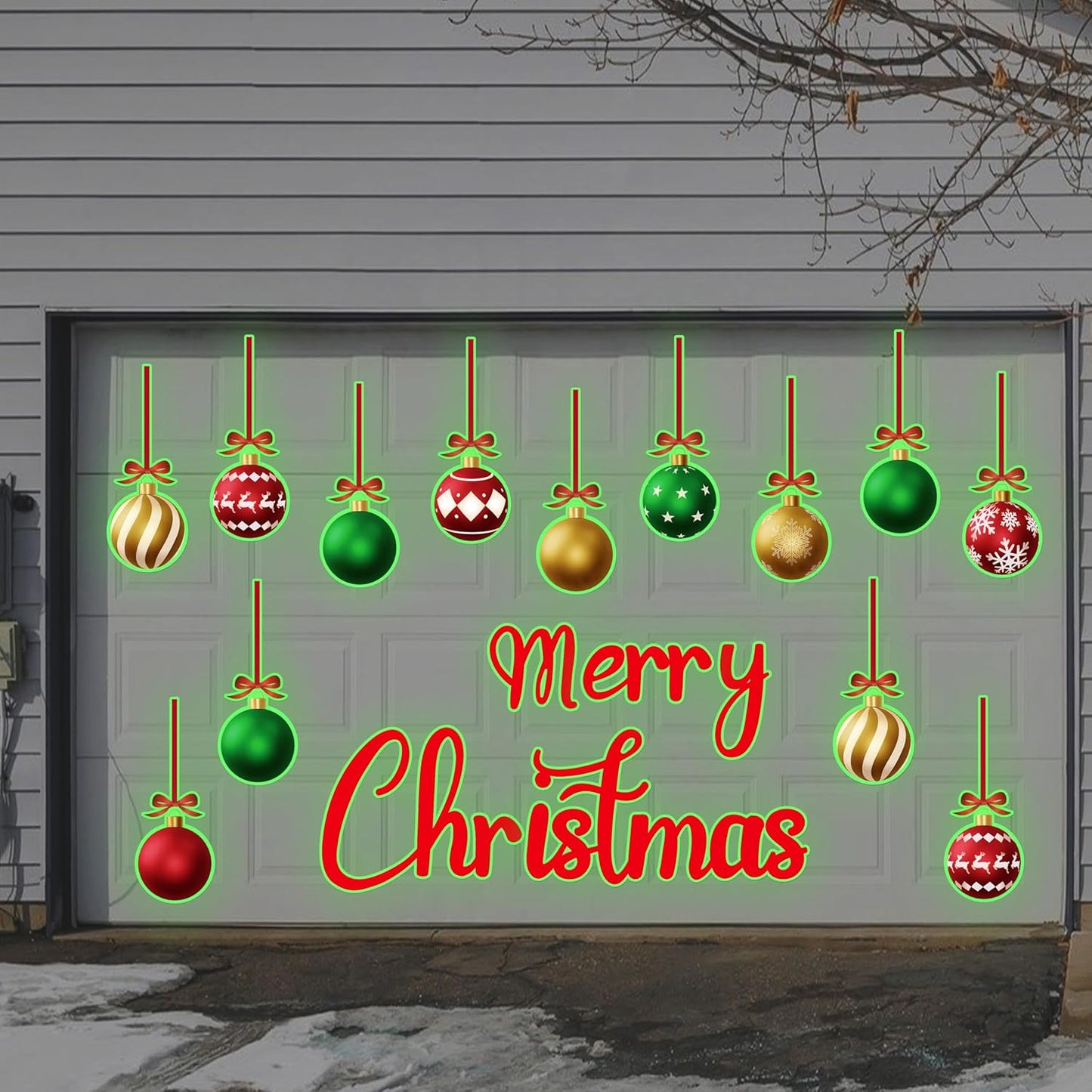 90shine 32PCS Christmas Garage Door Decorations Magnets - Merry Xmas Ball Holiday Refrigerator Fridge Kitchen Decor(Red, Silver)