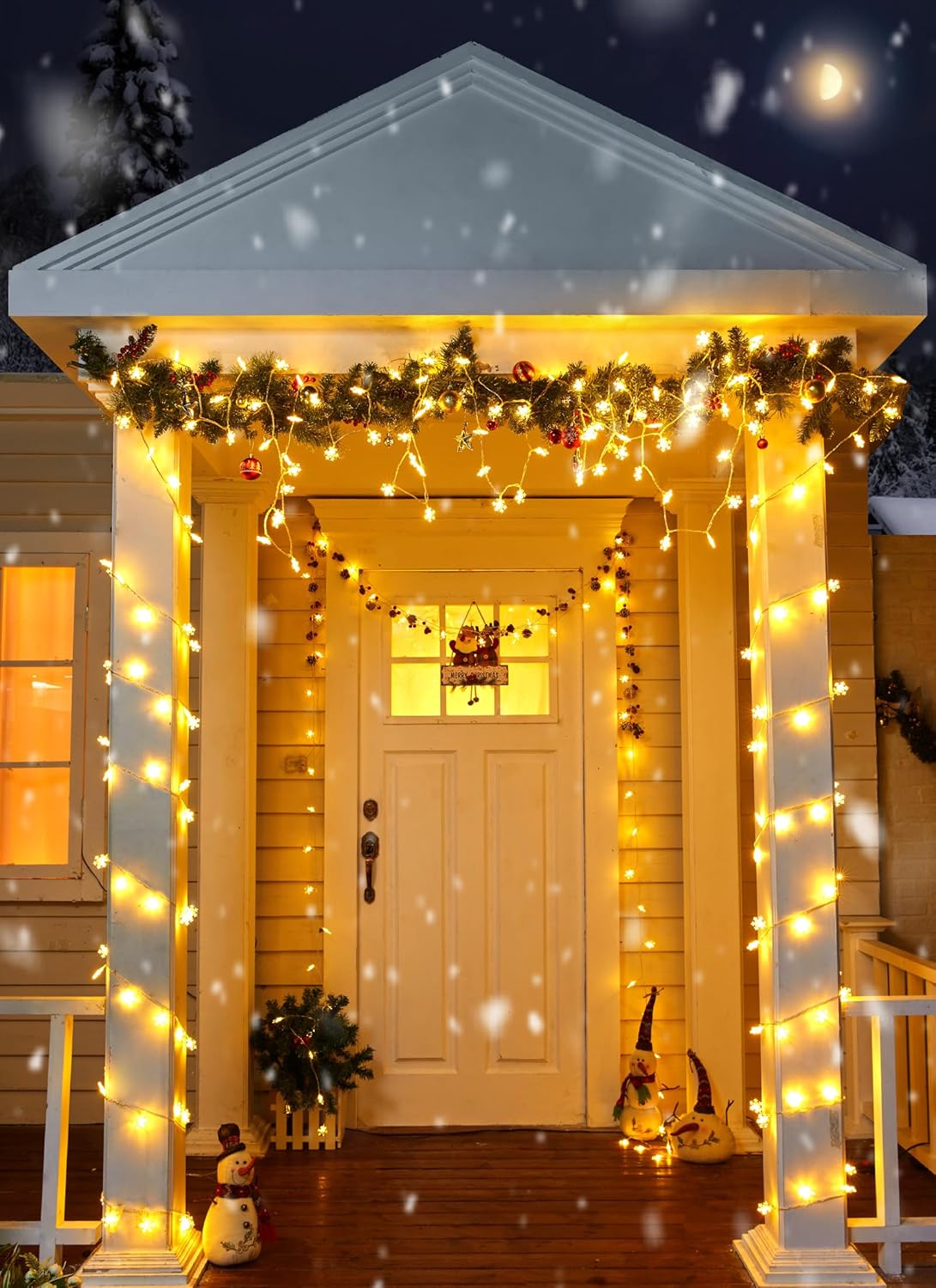 2 Pack Christmas Snowflakes Lights, 26 Ft 50 LED Snowflake String Lights Battery Operated, 8 Lighting Modes Waterproof Shatterproof Fairy Light for Bedroom Home Indoor Outdoor Xmas Christmas Decor