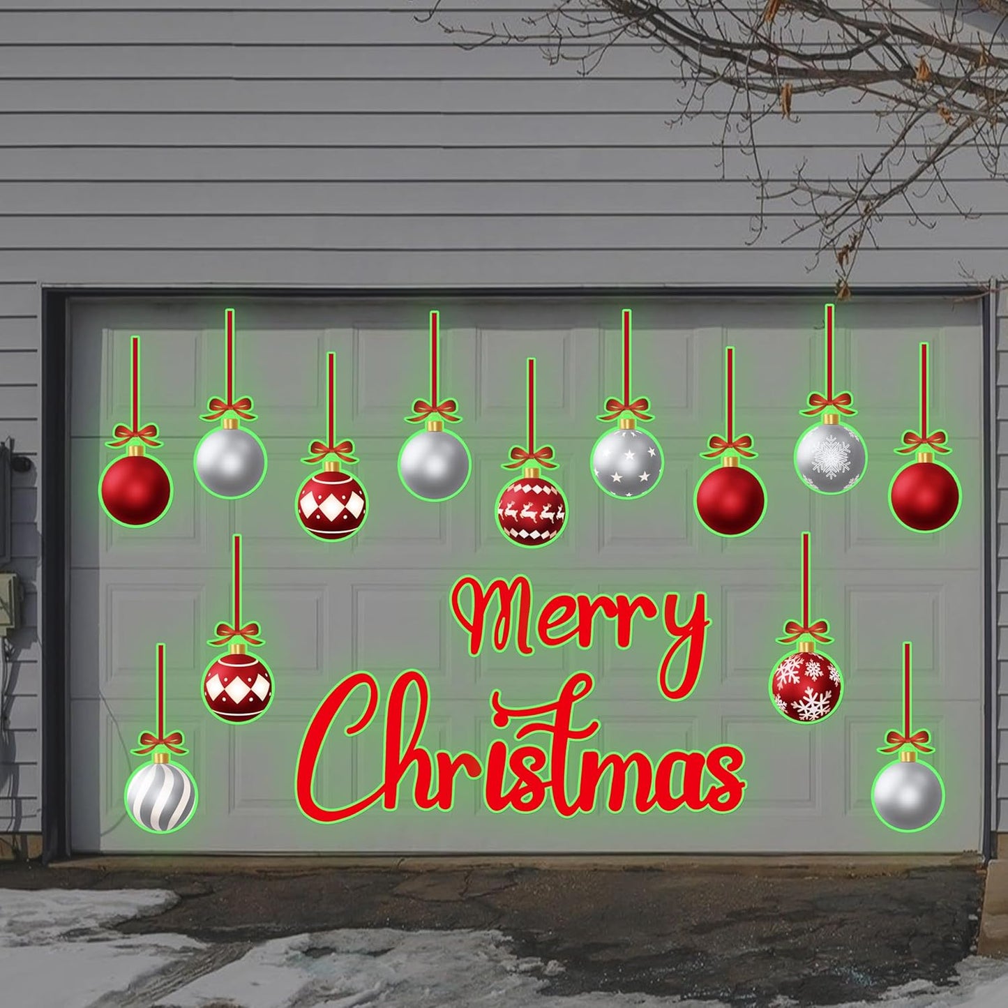 90shine 32PCS Christmas Garage Door Decorations Magnets - Merry Xmas Ball Holiday Refrigerator Fridge Kitchen Decor(Red, Silver)