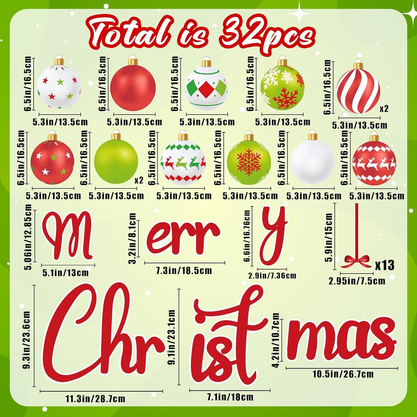 90shine 32PCS Christmas Garage Door Decorations Magnets - Merry Xmas Ball Holiday Refrigerator Fridge Kitchen Decor(Red, Silver)