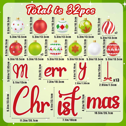 90shine 32PCS Christmas Garage Door Decorations Magnets - Merry Xmas Ball Holiday Refrigerator Fridge Kitchen Decor(Red, Silver)