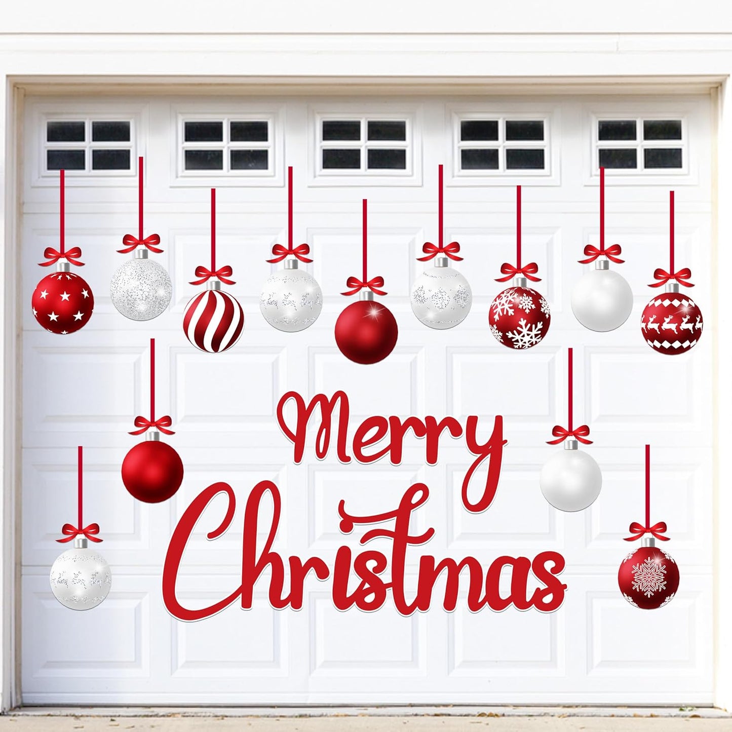 90shine 32PCS Christmas Garage Door Decorations Magnets - Merry Xmas Ball Holiday Refrigerator Fridge Kitchen Decor(Red, Silver)