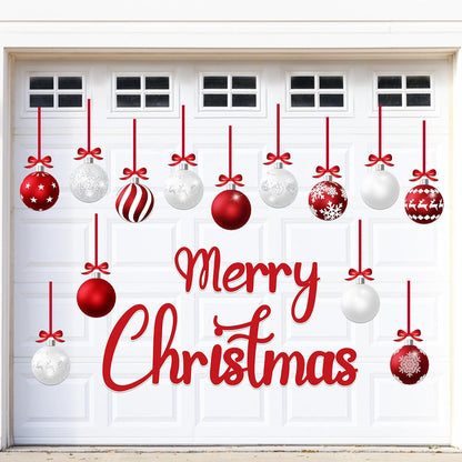 90shine 32PCS Christmas Garage Door Decorations Magnets - Merry Xmas Ball Holiday Refrigerator Fridge Kitchen Decor(Red, Silver)