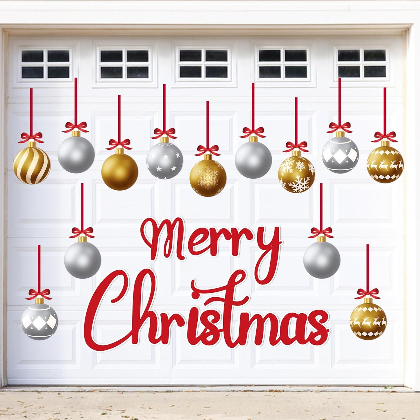 90shine 32PCS Christmas Garage Door Decorations Magnets - Merry Xmas Ball Holiday Refrigerator Fridge Kitchen Decor(Red, Silver)