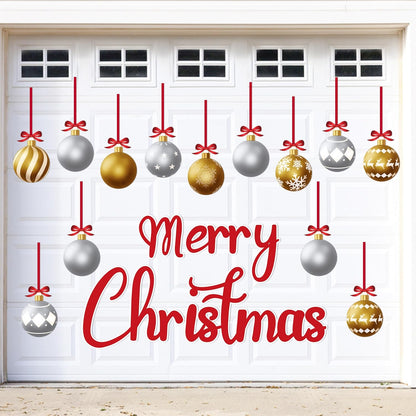 90shine 32PCS Christmas Garage Door Decorations Magnets - Merry Xmas Ball Holiday Refrigerator Fridge Kitchen Decor(Red, Silver)