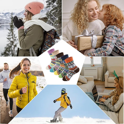 5Pairs Free Size Fuzzy Socks Soft Wool Crew Warm Socks for Women Winter Multicolor Christmas Womens Winter Socks Gift Box